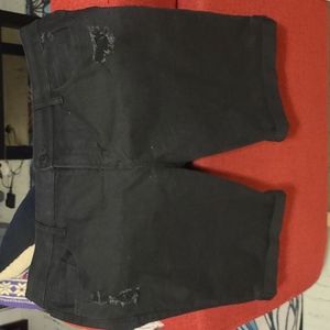 Distressed Black Bermuda Shorts